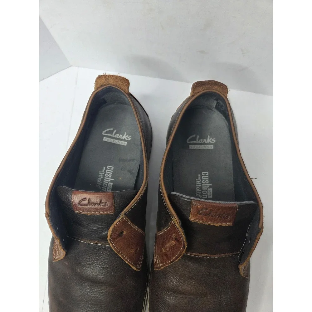 Clarks Mens‎ Brown Leather Slip On Loafers Cushion Soft OrthoLite Size 10.5 M